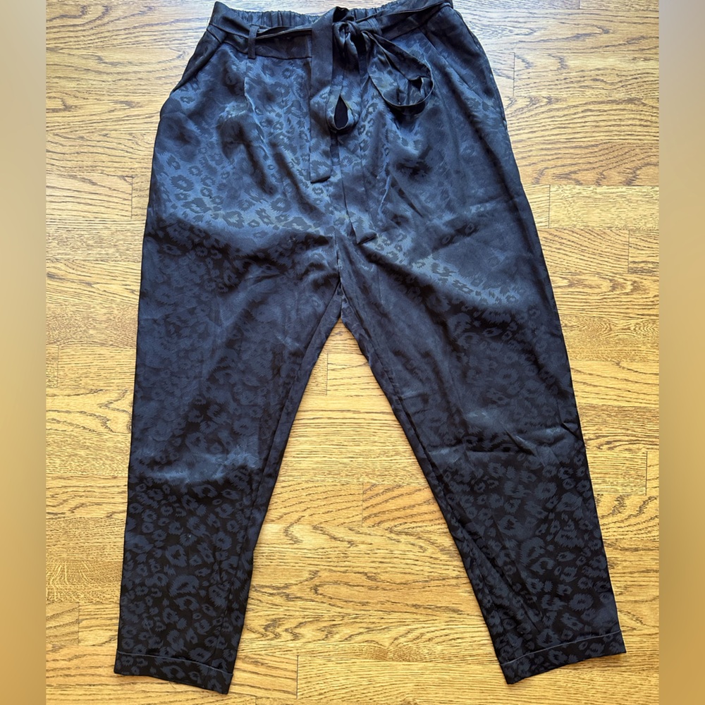 Black animal print satin pants